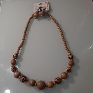 Plus One Collection NWT Leopard Print Wood Necklace and Earrings Set
